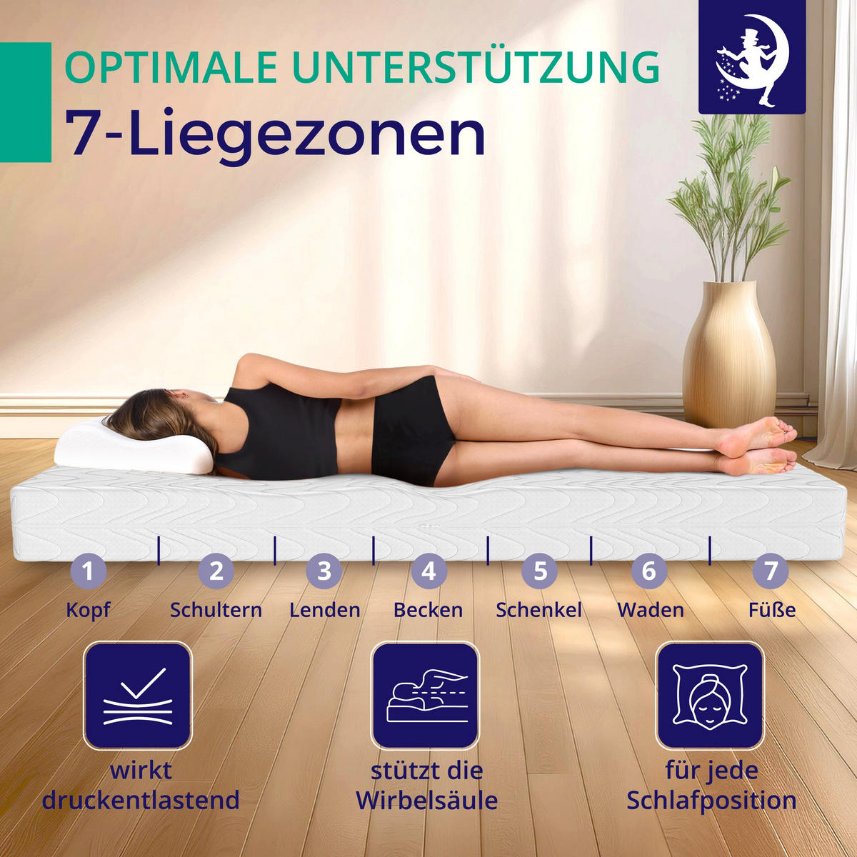 MATRATZE H2 140x200 cm – 7 Zonen Federkernmatratze 18 cm – Kaltschaum Komfortpolsterung – atmungsaktive Matratze mit waschbarem Bezug - Weiß, Textil (140/200cm) - Mister Sandman