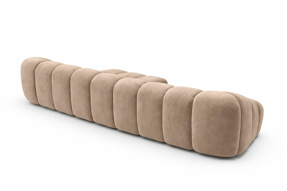 ECKSOFA Modulare L-Form, Veloursstoff Bluvel, Latte, Rechts, CROISSANT XL - Hellbraun, Holz (340/190cm) - Kaiser Möbel