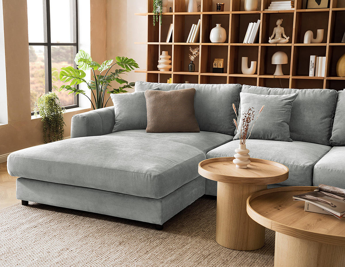 ECKSOFA mit Longchair - Schwarz/Grau, Textil (286/183cm) - home24