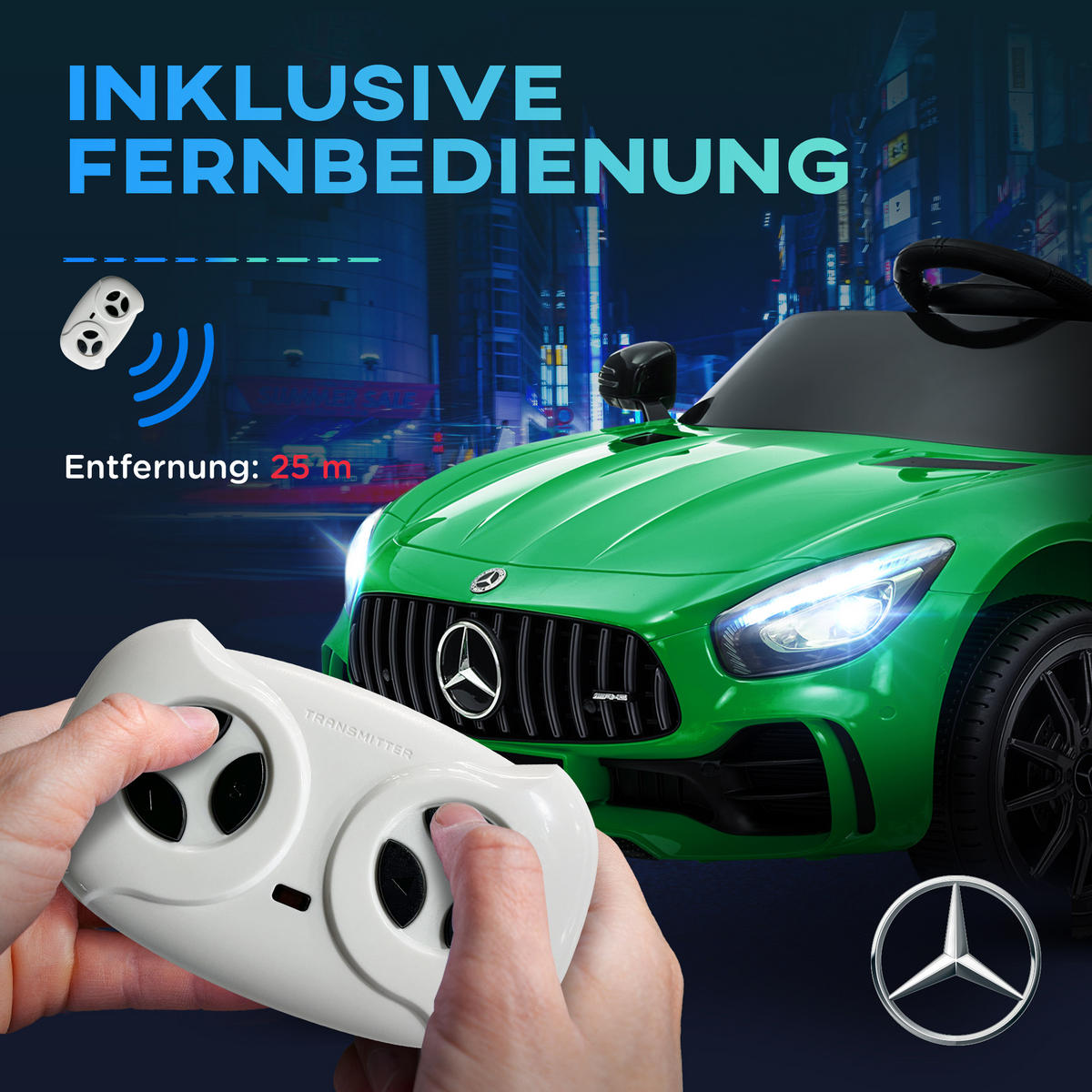 ELEKTRO-Kinderauto, Mercedes, 3-5 km/h, Fernbedienung, Licht & Musik, Grün - Grün, Kunststoff/Metall (108/67/46cm) - AIYAPLAY