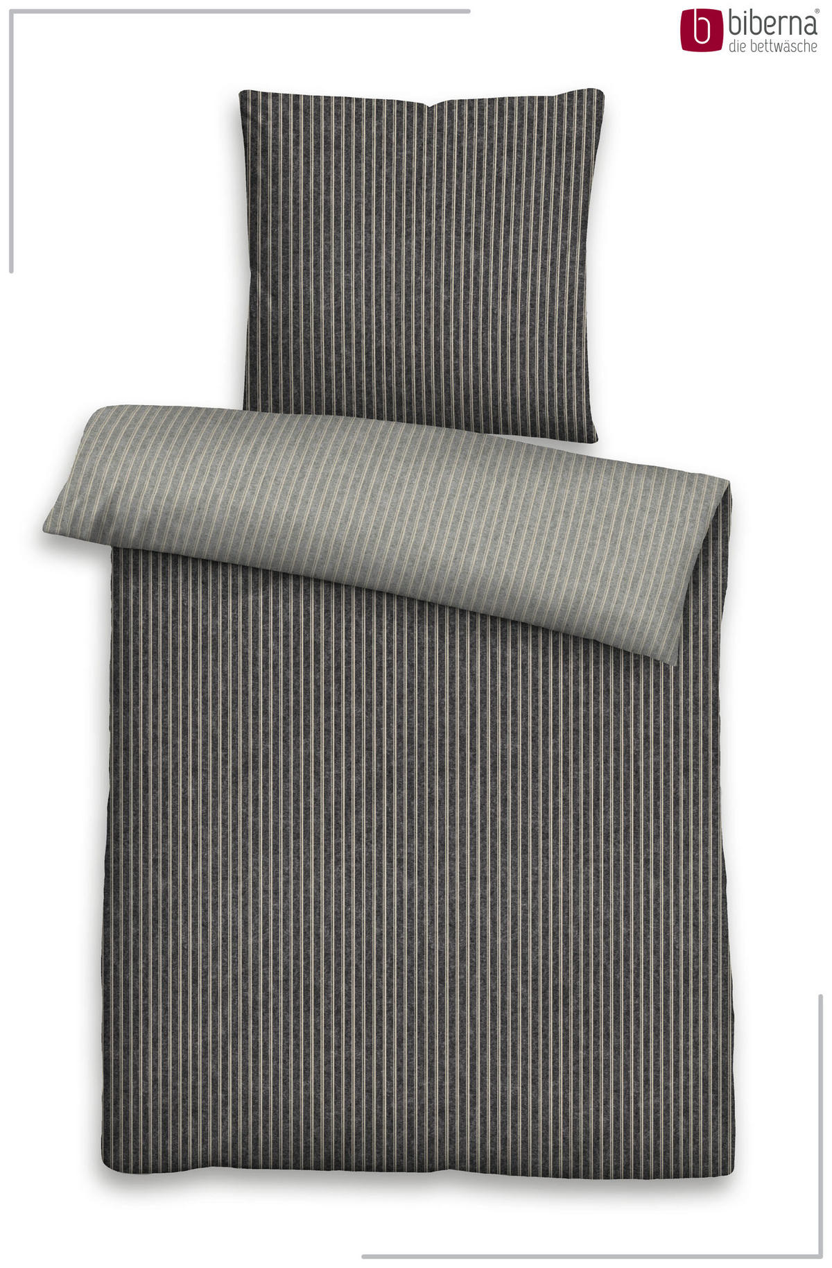BETTWÄSCHE-GARNITUR Premium Melange Webstreifen titanium, 155x200 cm + 80x80 cm - Titanfarben, Textil (155/200cm) - biberna