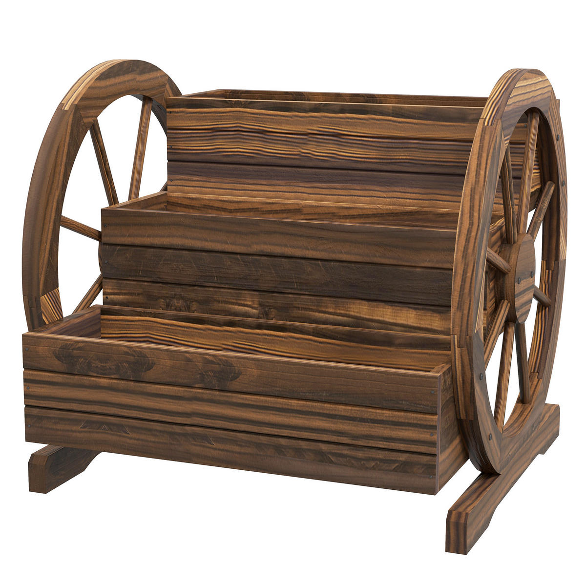HOCHBEET 3-Stufig DE-12261 mit 2 Wagenrädern, 62/61/57 cm Braun - Braun, Holz (62/57/61cm) - ComfortXL