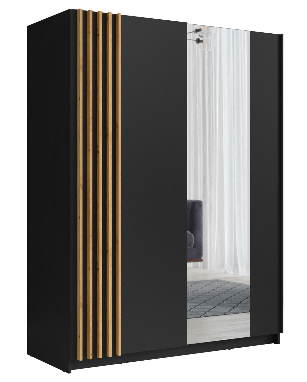 SCHWEBETÜRENSCHRANK Bayadero schwarz 150 cm / 63 cm / 199 cm - Schwarz/Braun, Holz/Holzwerkstoff (150/198/63cm) - Feldmann-Wohnen