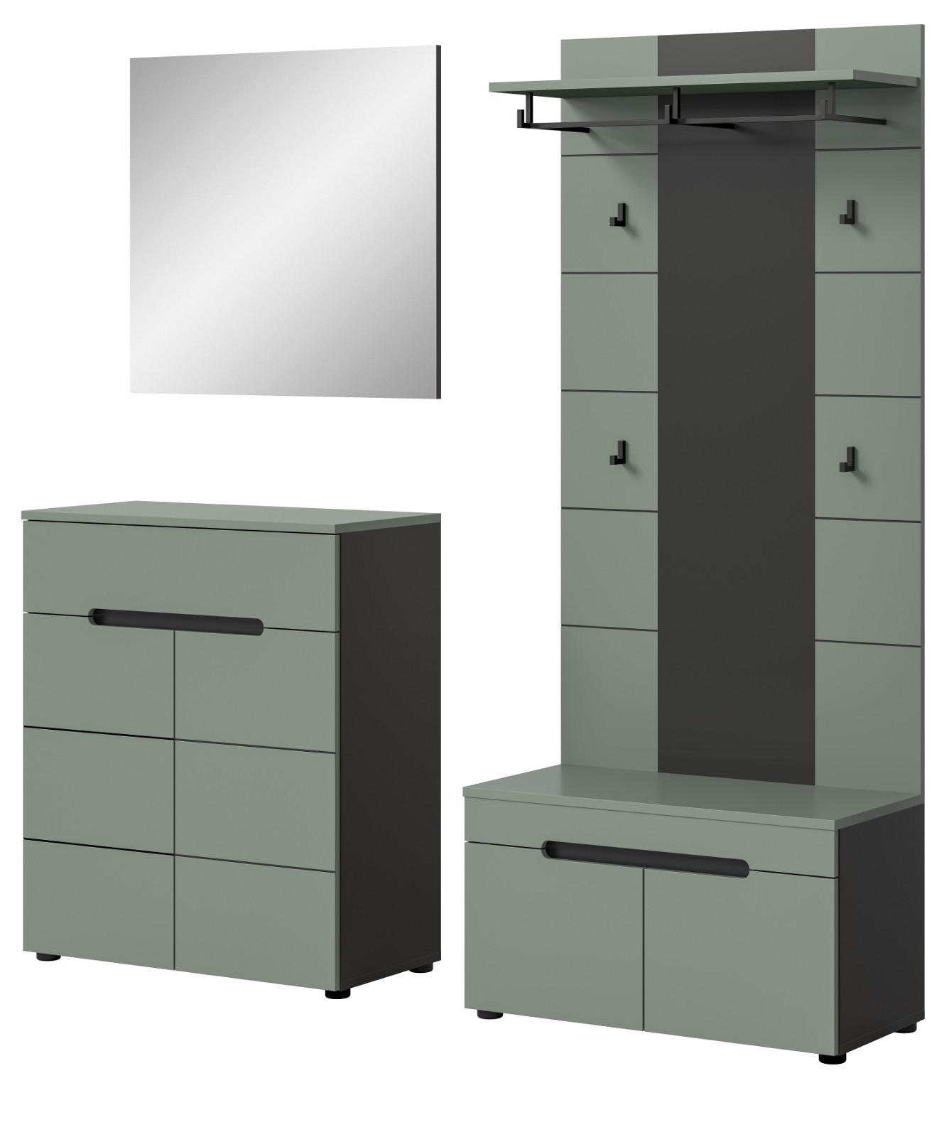 Inn.Furn Garderobe-Set Salbeigrün, Dunkelgrau 175x190x37 cm