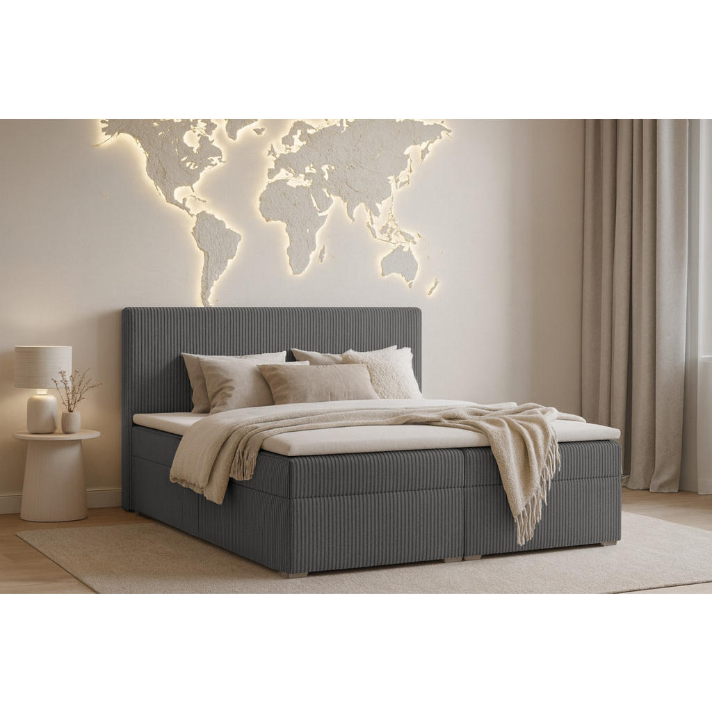 Thumbnail - Deine Möbel 24 Boxbett, Anthrazit, Textil, H4, 200x200 cm, Schlafzimmer, Betten, Boxspringbetten