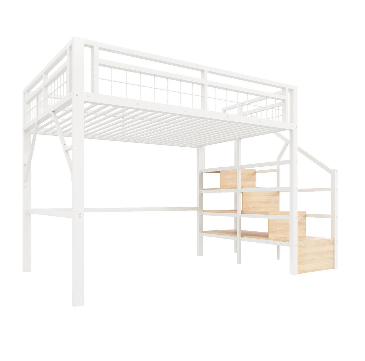 HOCHBETT 140/200 cm in Weiß mit LED-Beleuchtung und Stauraumtreppe - Weiß, Metall (140/200cm) - Flora Grace