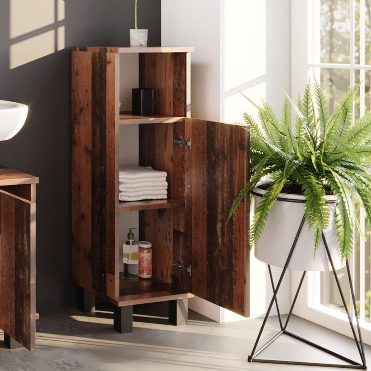 MIDISCHRANK Fynn Eiche rustikal 30 x 95 cm - Wildeiche, Holzwerkstoff (30/95/30cm) - Vicco