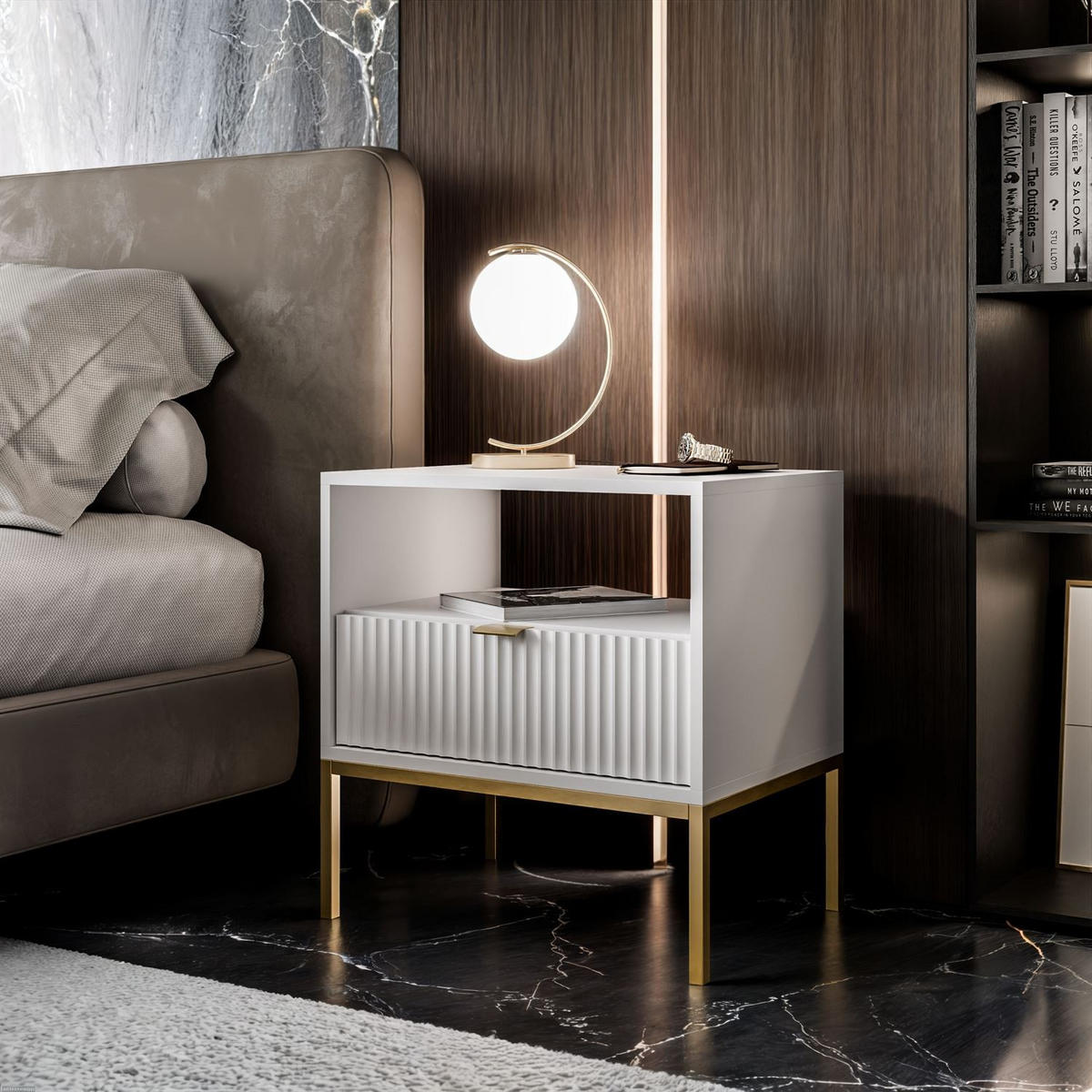 NACHTTISCH CORTADO GOLD S54 WEISS - Weiß, Holzwerkstoff (54/56/39cm) - Lookway