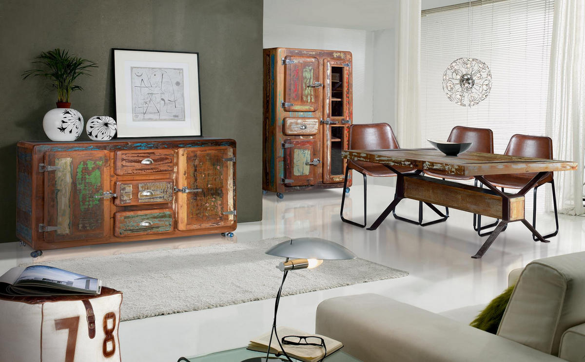 ESSTISCH aus recyceltem Holz mit Eisenbasis - Chromfarben, Holz (200/100/76cm) - Giner y Colomer