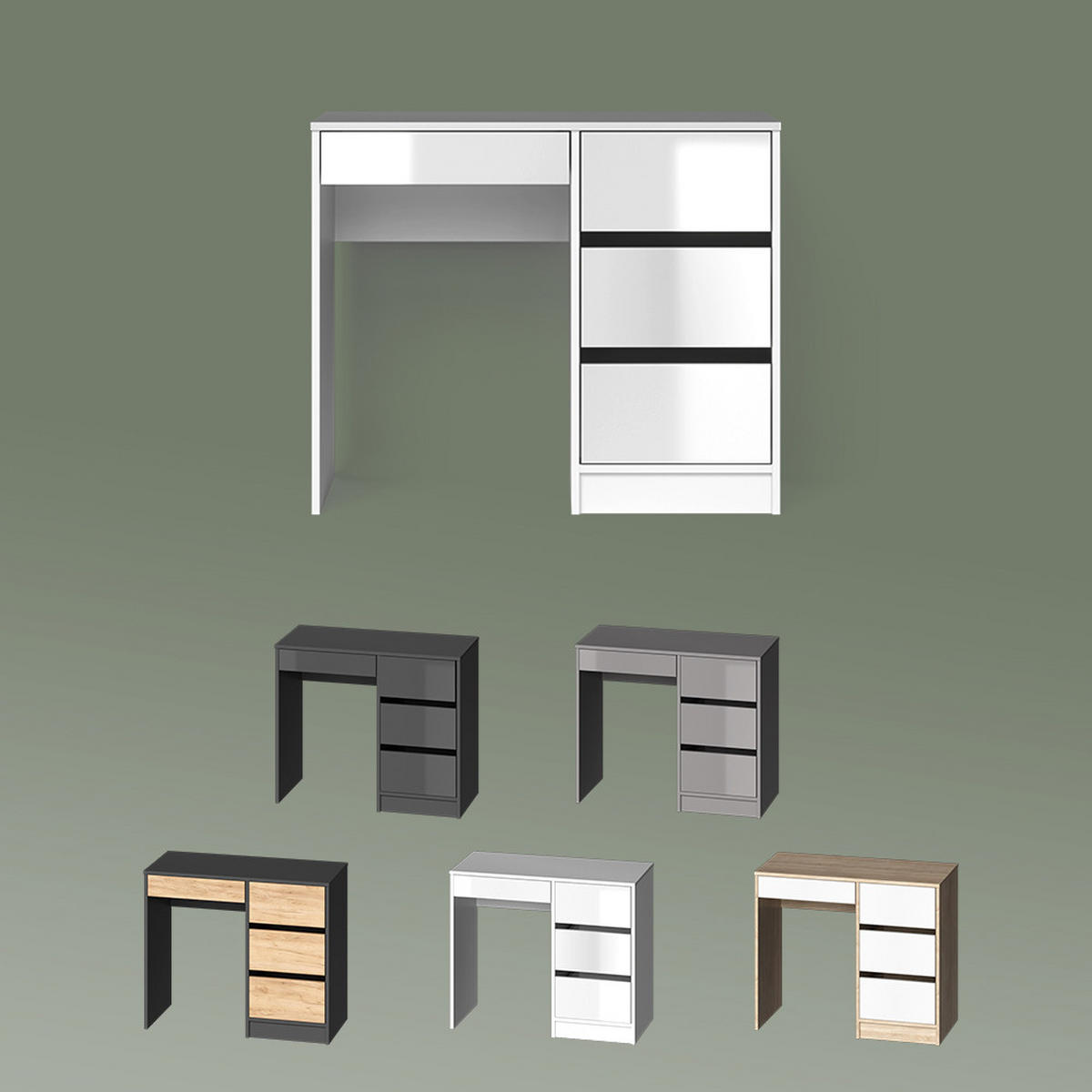 SCHMINKTISCH-SET Imola Grau 90 cm mit Hocker - Grau, Holzwerkstoff (90/75/40cm) - Livinity®