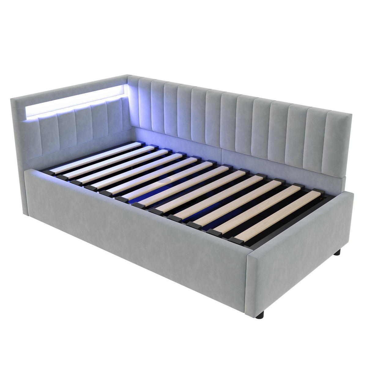 POLSTERBETT Schlafsofa 90/200 cm Grau aus Samt mit LED und Stauraum - Hellgrau, Textil (90/200cm) - OKMYHOME