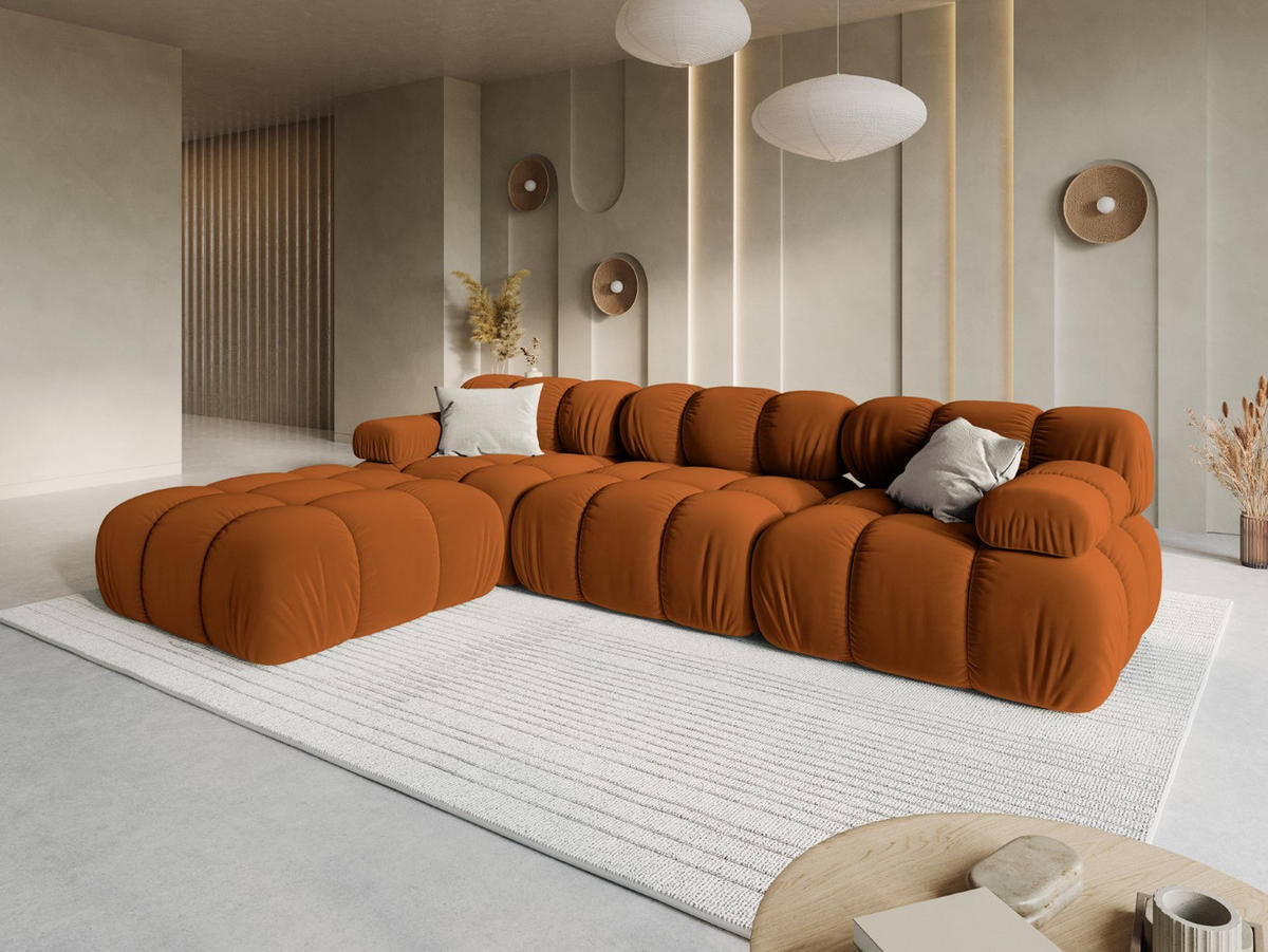 MODULARES-SOFA Bellis aus Samt terrakotta 4 Sitzplätze - Terra cotta, Textil (188/63/282cm) - Micadoni