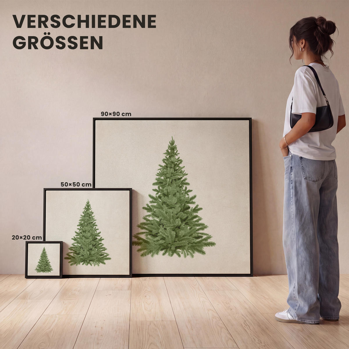 LEINWAND Bilder mit Rahmen - Weihnachtsbaum - Grün - Weihnachten - Feiertage - 50x50 - Olivgrün, Textil (50/50cm) - MuchoWow
