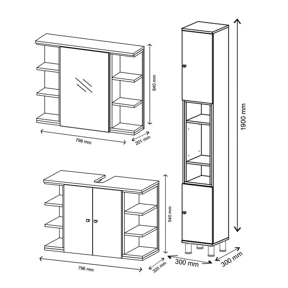 BADMÖBEL-SET Aquis Anthrazit 3 Teile, mit Hochschrank - Anthrazit/Sonoma Eiche, Holzwerkstoff (79.6/64/32cm) - Vicco