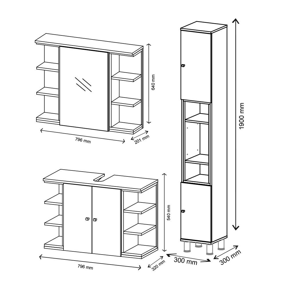 Thumbnail - Vicco Badmöbel-Set, Anthrazit, Sonoma Eiche, Holzwerkstoff, 16 Fächer, nicht einzeln stellbar,Rechteckig, 79.6x64x32 cm,...