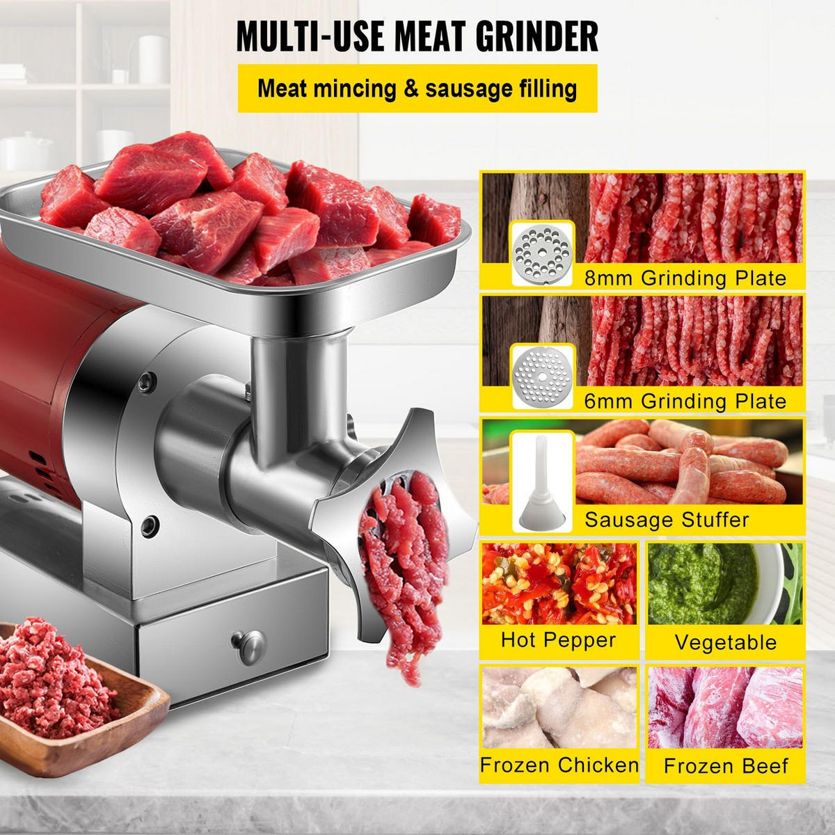 FLEISCHWOLF 800W Edelstahl Rot - Silberfarben, Metall (30.02/43/60.02cm) - Rolipo