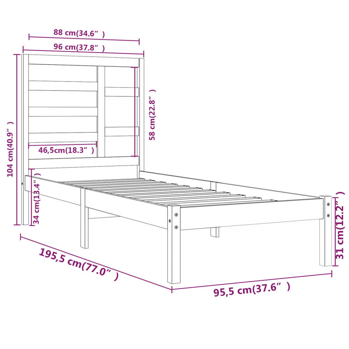 BETT Neiman 104/195.5 cm - Weiß, Holz (90/190cm) - Nettlife