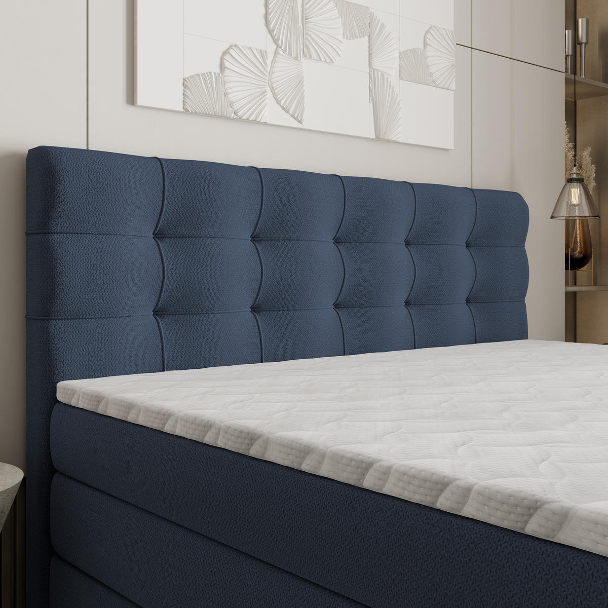 BOXSPRINGBETT AREZI 140x200 cm mit Matratze und Topper - Blau - Blau, Holz (140/200cm) - MASSENO