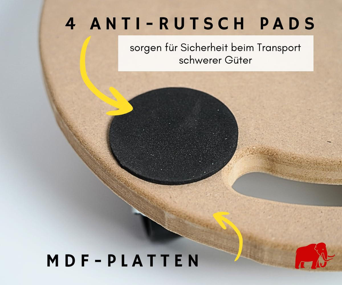 TRANSPORTROLLER mit 4 Rollen Rund 11x30x30 cm Traglast 100kg MDF Holzplatte Braun 2 Stück - Braun, Holzwerkstoff (30/30/11cm) - PROREGAL