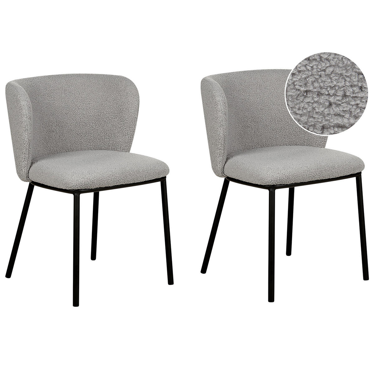 STUHL 2er-Set Bouclé grau Mina - Schwarz/Grau, Textil (45/75/52cm) - Beliani