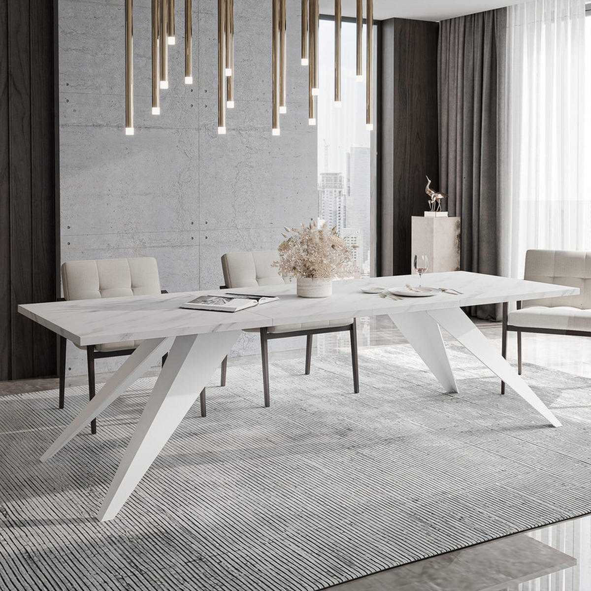 AUSZIEHTISCH XANDRO 160/90/76 cm mit Metallgestell, Weiß / Bianco - Perlmutt/Weiß, Holzwerkstoff/Metall (90/160/76cm) - Idohome