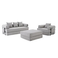 ECKSOFA aus Cord 200x94x67 cm Hellgrau mit Hocker, Metallrahmen und Seitentasche - Hellgrau, Textil (200/190cm) - Modfu
