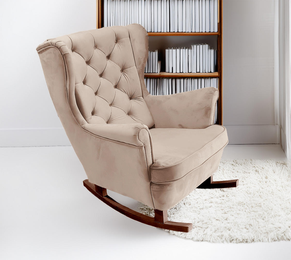 SCHAUKELSESSEL mit gepolstertem Sitz und Armlehnen, 102x81x95 cm, Cappuccino_29811 - Eschefarben/Braun, Holz/Textil (81/102/95cm) - DomoHome