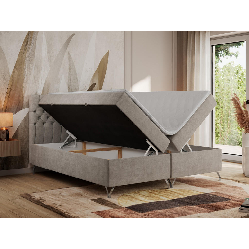 Thumbnail - MKS Boxbett, Beige, Textil, 2-Sitzer, H3, 7-Zonen, Rechteckig, 200x200 cm, Schlafzimmer, Betten, Boxspringbetten