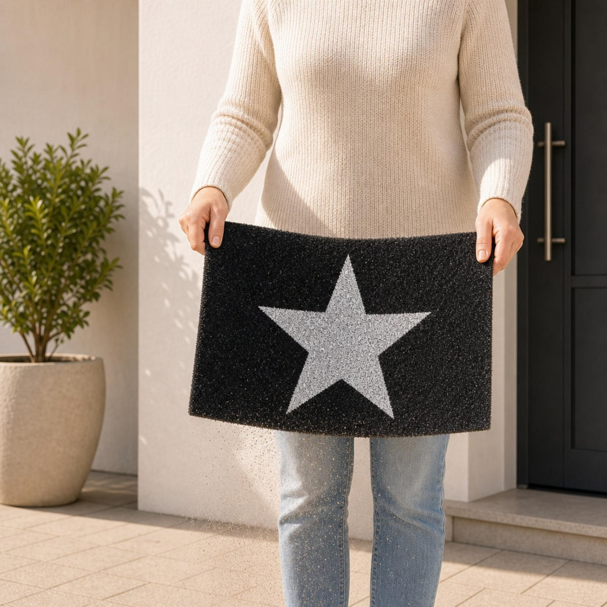 FUSSMATTE Schwarz Kokos Sternmotiv 60x40 cm - Schwarz, Kunststoff/Textil (40/60cm) - Relaxdays