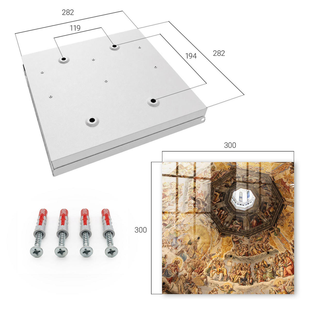 SCHLÜSSELBOX Weiß 30x30 cm – Türöffnung nach rechts - Religiöse Fresken - Gelb, Metall (30/30/5cm) - TULUP