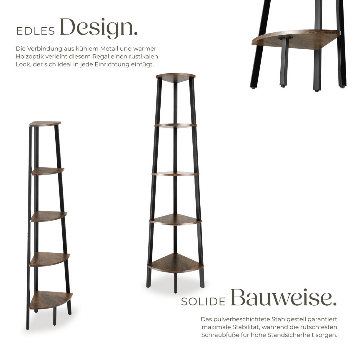 ECKREGAL Portland ,inklusive Kippschutz, 34 x 34 x 158,5 cm,Industrial Holz dunkel, rustikal - Rostfarben, Holzwerkstoff (34/158.5/34cm) - tectake