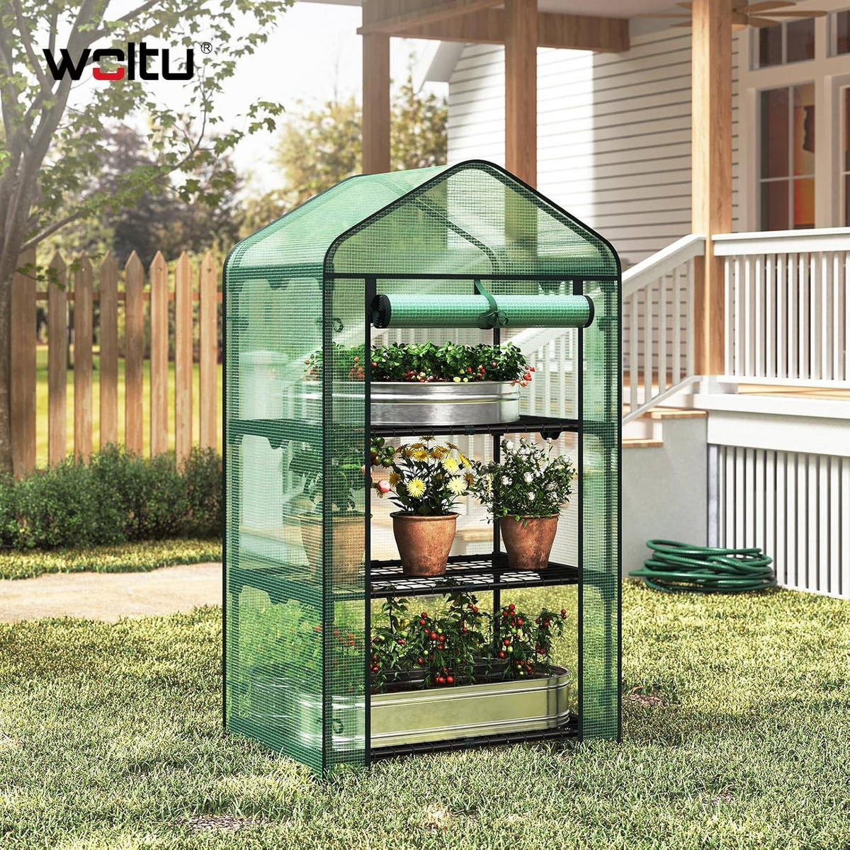 GEWÄCHSHAUS, Winterfest stabil platzsparend, 69 x 158 x 49 cm - Grün, Textil/Metall (69/125/49cm) - Woltu