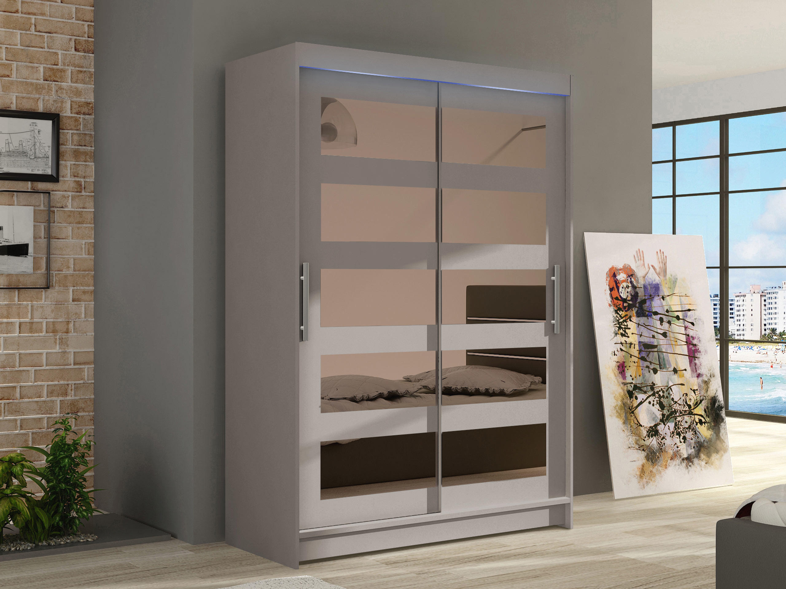 KLEIDERSCHRANK Miami IV, mit RGB LED Beleuchtung - Kaschmir/Silberfarben, Holzwerkstoff/Kunststoff (120/200/58cm) - MIRJAN24