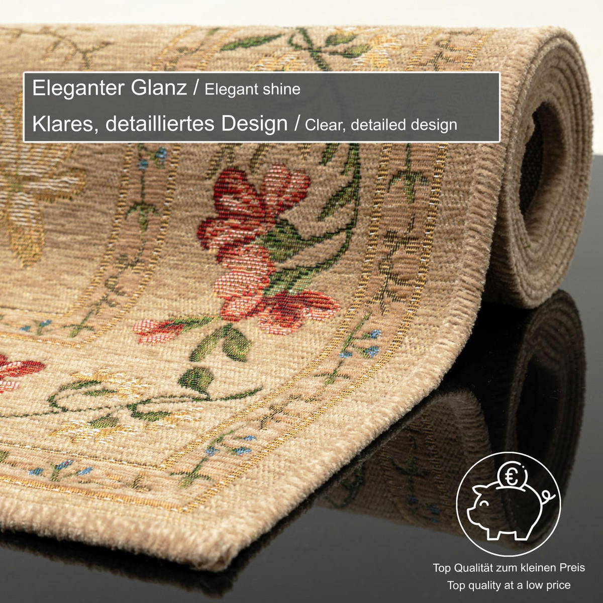 FLACHWEBTEPPICH Flomi Bettumrandung 70x400 cm - Beige, Textil (70/400cm) - THEKO