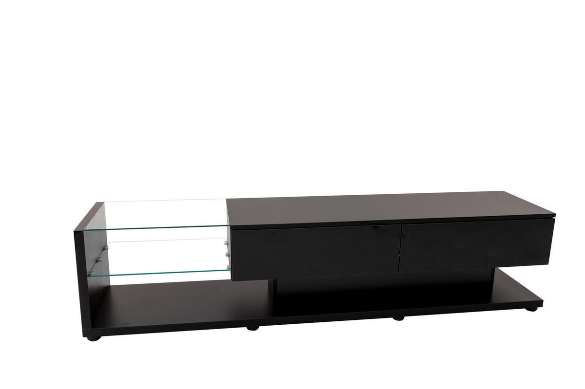 TV ormarić 170/36/38 cm crni od iverala s LED rasvjetom i staklenim policama - crna, drvni materijal (170/38/36cm) - OKWISH