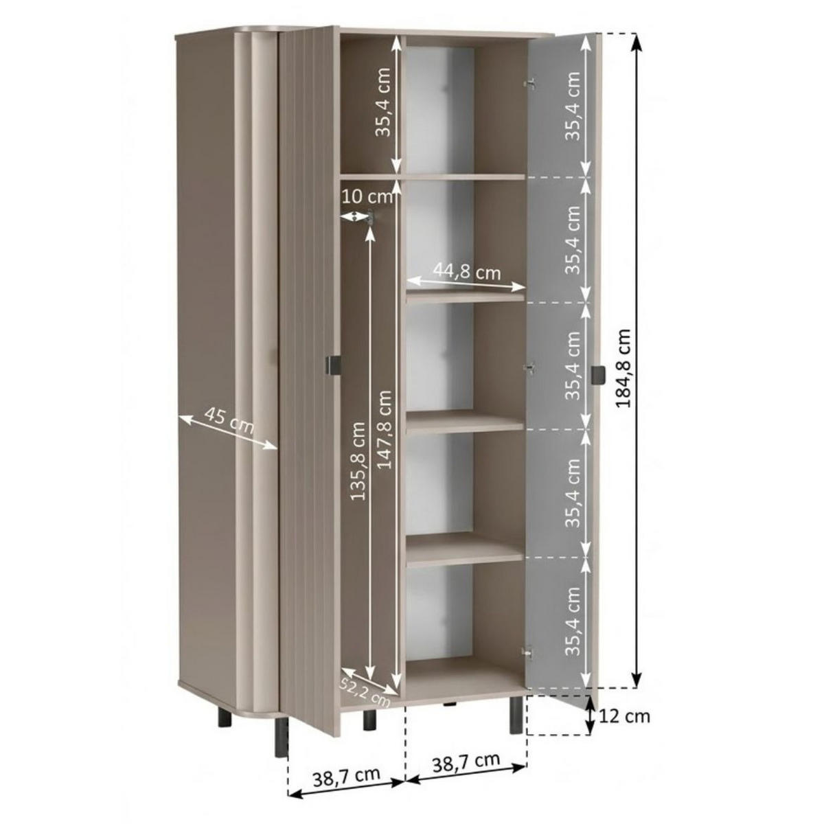 KLEIDERSCHRANK Novado NO-8 98 x 200 x 54,5 cm Greige - Greige, Holzwerkstoff/Metall (98/200/54.5cm) - Koseto