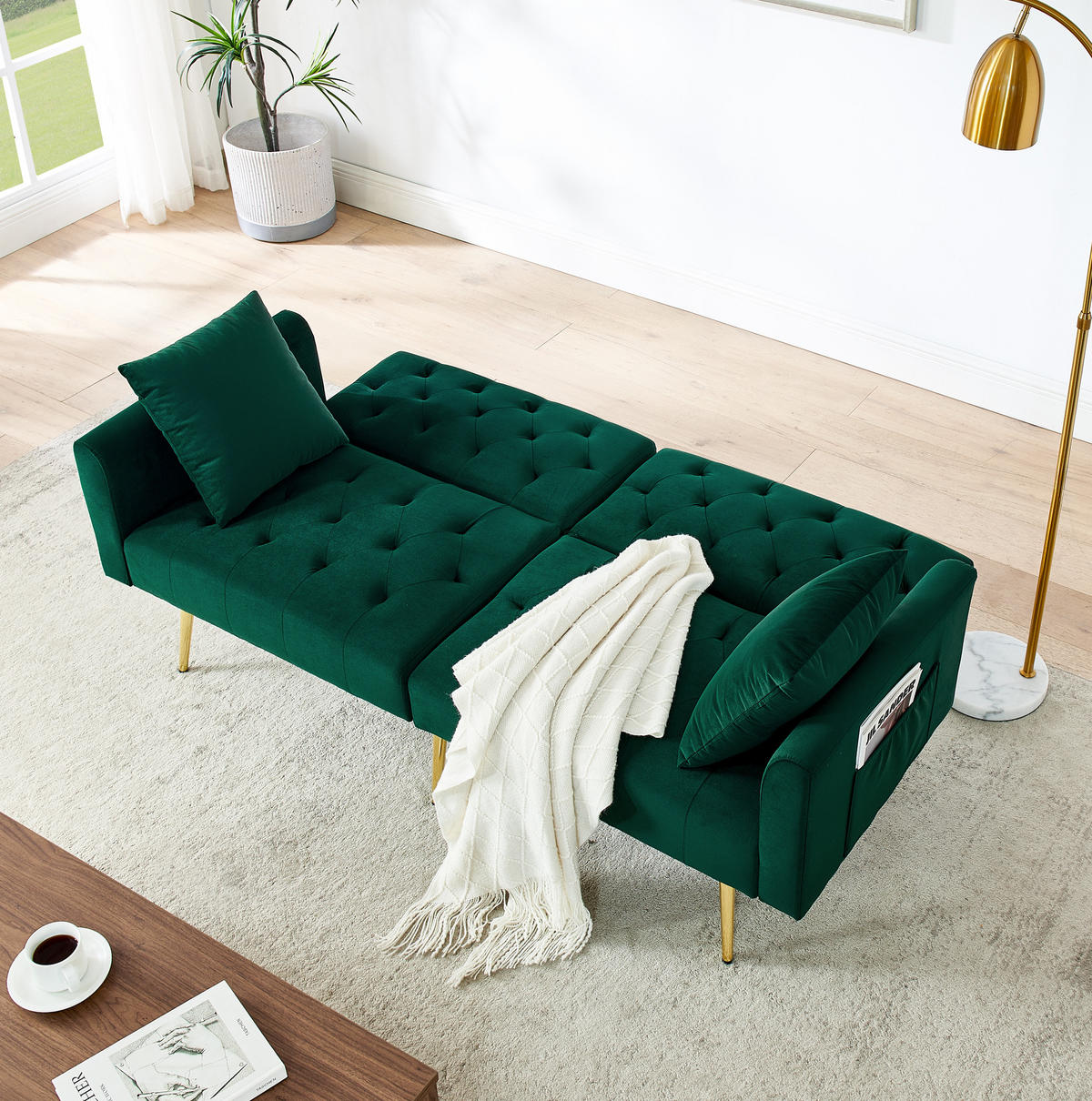 SOFA mit verstellbarer Rückenlehne 2-Sitzer Samt Grün - Grün, Holzwerkstoff (177/74/78cm) - Meubliv