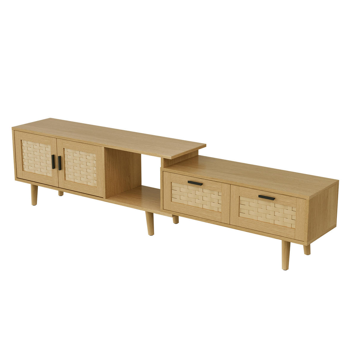 FERNSEHSCHRANK Ausziehbar 146-180cm, Eiche Optik mit Weidengeflecht - Eichefarben, Holz (29.8/44/169cm) - CASIVA
