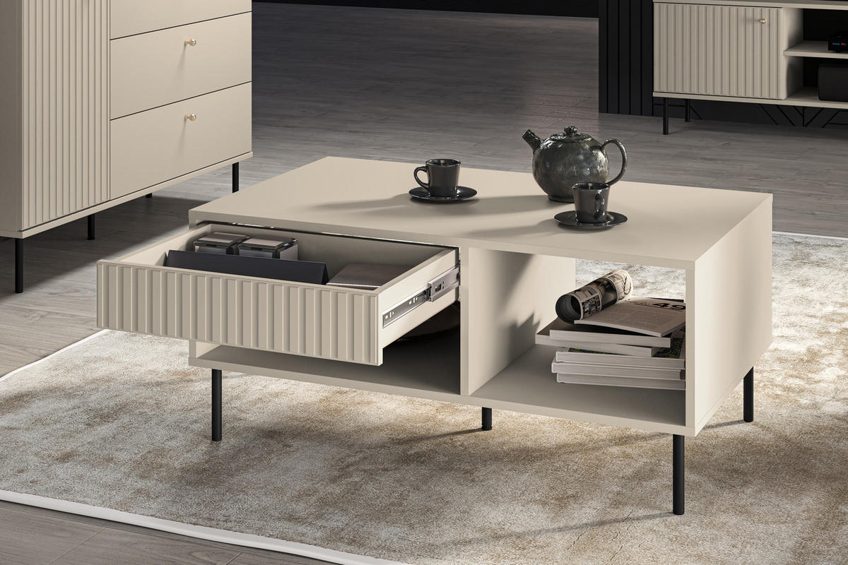 COUCHTISCH DROMA mit Schublade, Creme - Creme, Holz (60/100/45cm) - KONSIMO®