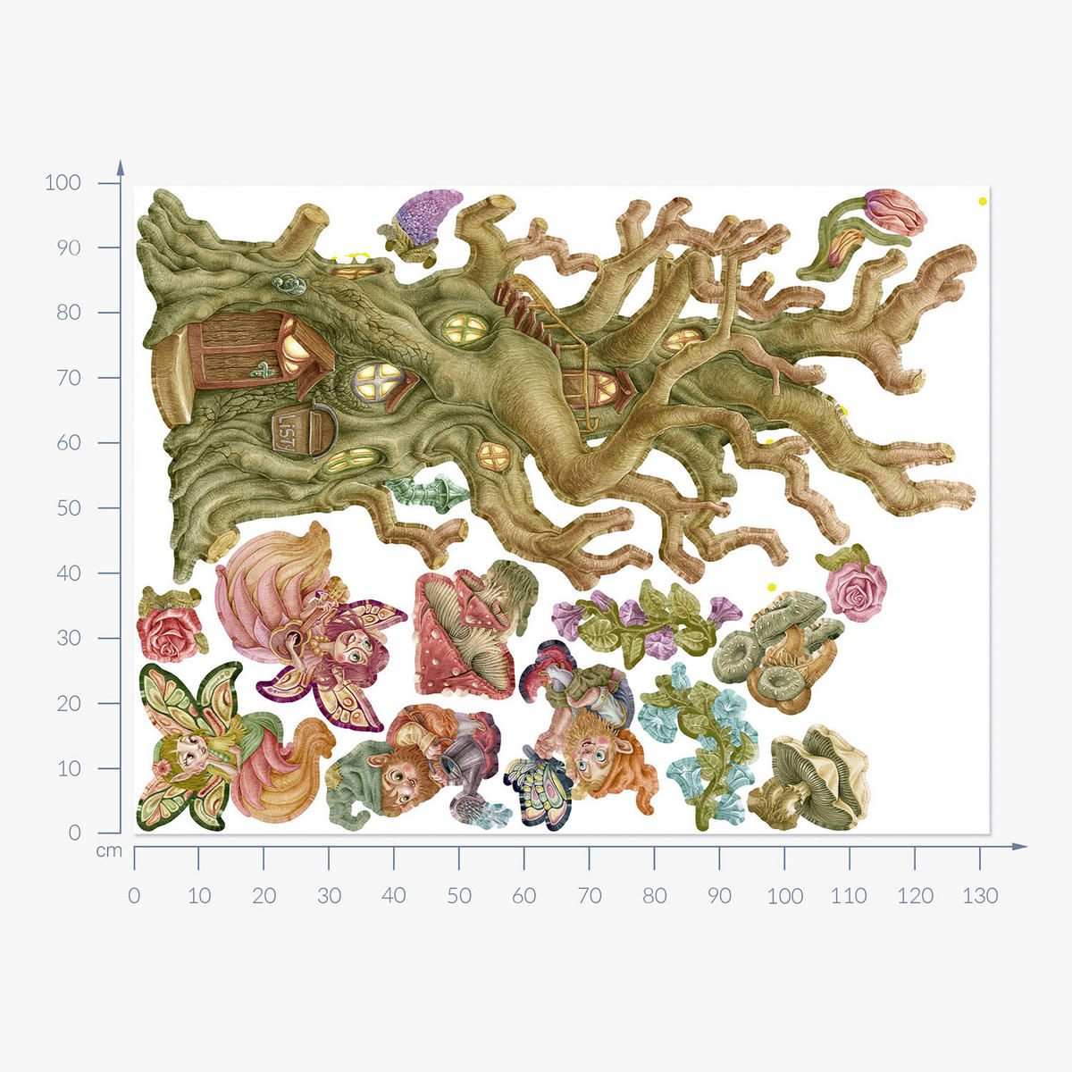 WANDAUFKLEBER 100x132cm - Feenzwerge und ein Haus - Multicolor, Kunststoff (100/132/0.1cm) - Wallfluent