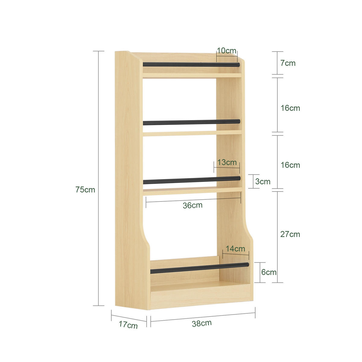 WANDREGAL 38cm Natur - Naturfarben, Holzwerkstoff (38/75/17cm) - SoBuy
