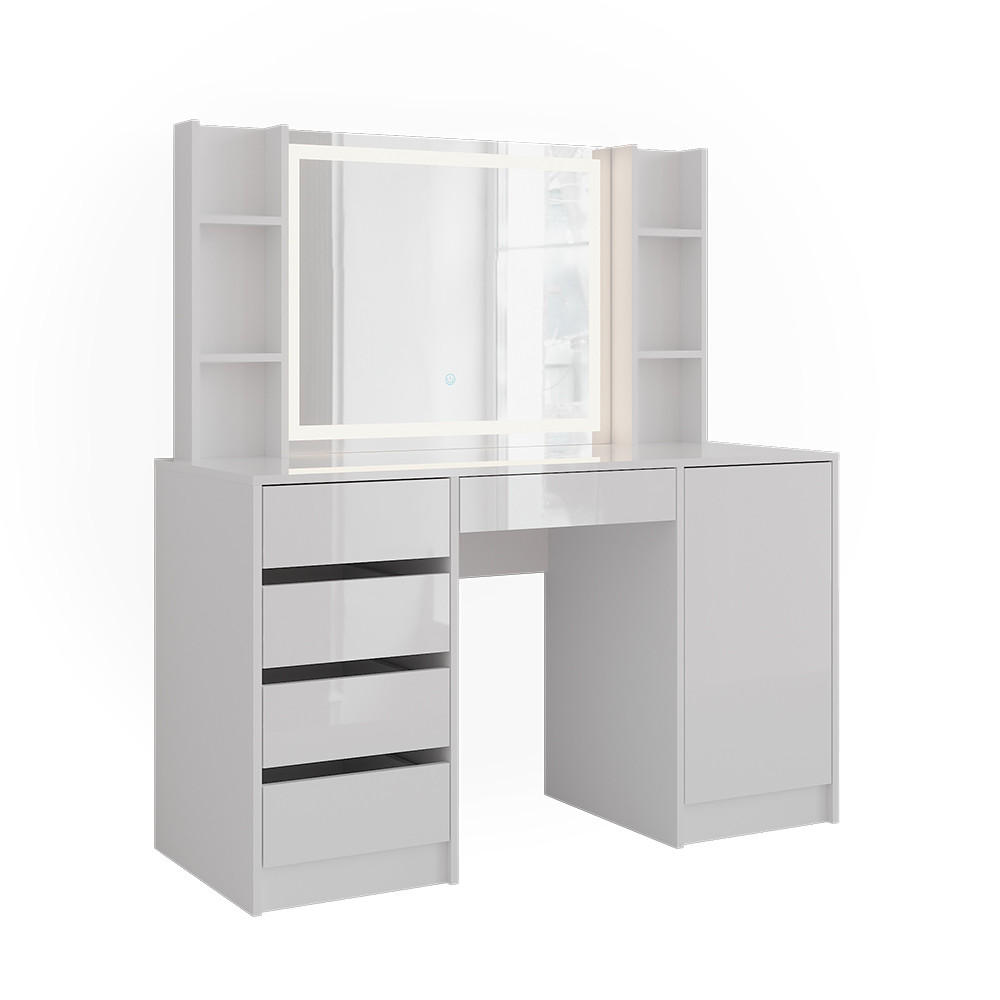 SCHMINKTISCH Sherry Weiß/Weiß Hochglanz 128.2 cm 4 Teile - Weiß Hochglanz, Holzwerkstoff (128.2/76/50.1cm) - Vicco