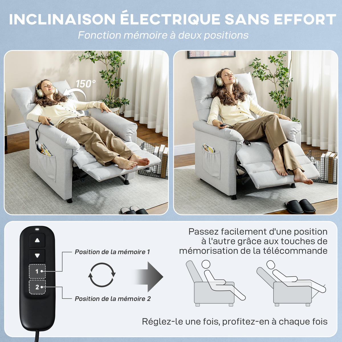 MASSAGESESSEL DE-15448 leiser Motor mit Massage & Heizung Grau - Hellgrau, Metall (82/106/99cm) - ComfortXL