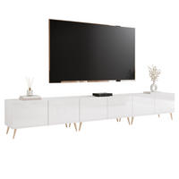 TV skrinka ANGEL biela lesklá stojaca s LED osvetlením 300 cm - biela, kompozitné drevo (300/49/40cm) - Idohome