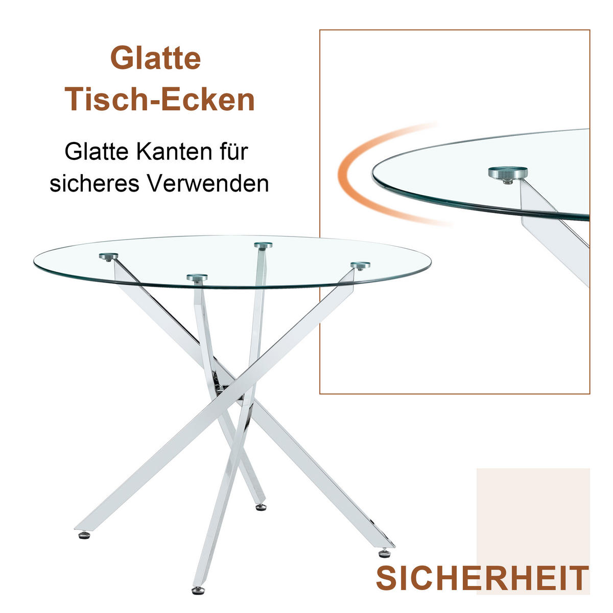 ESSTISCH runder mit silbernem Metallgestell 80/80/75 cm - Silberfarben, Metall (88/88/75cm) - Oxeza