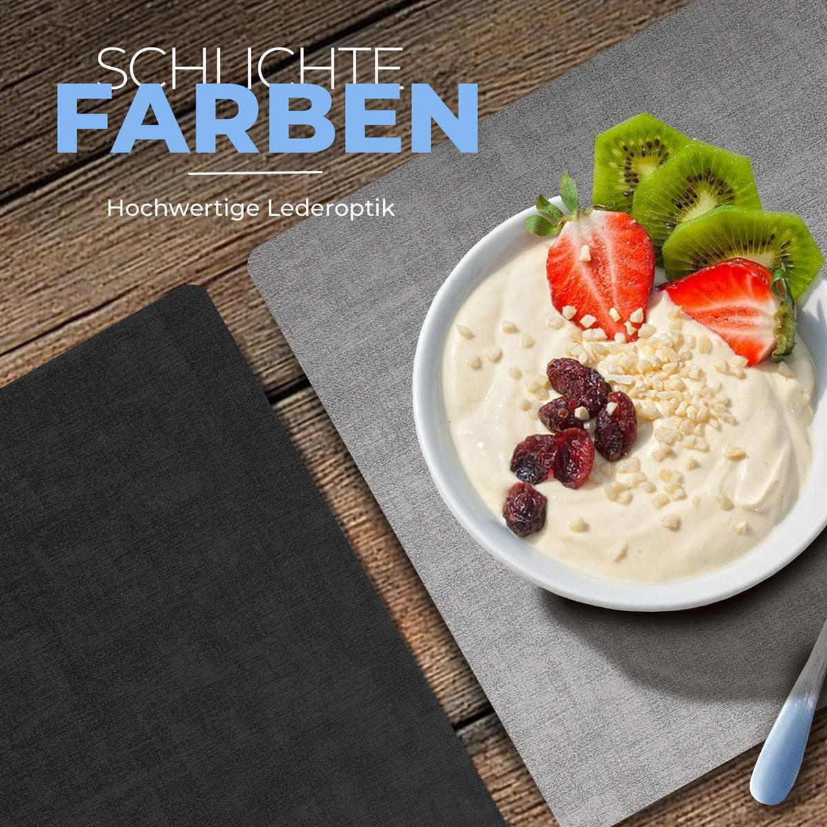 PLATZSET Lederimitat Schwarz/Hellgrau (Struktur) 4er Set - Hellgrau, Kunststoff (33/46cm) - Bestlivings