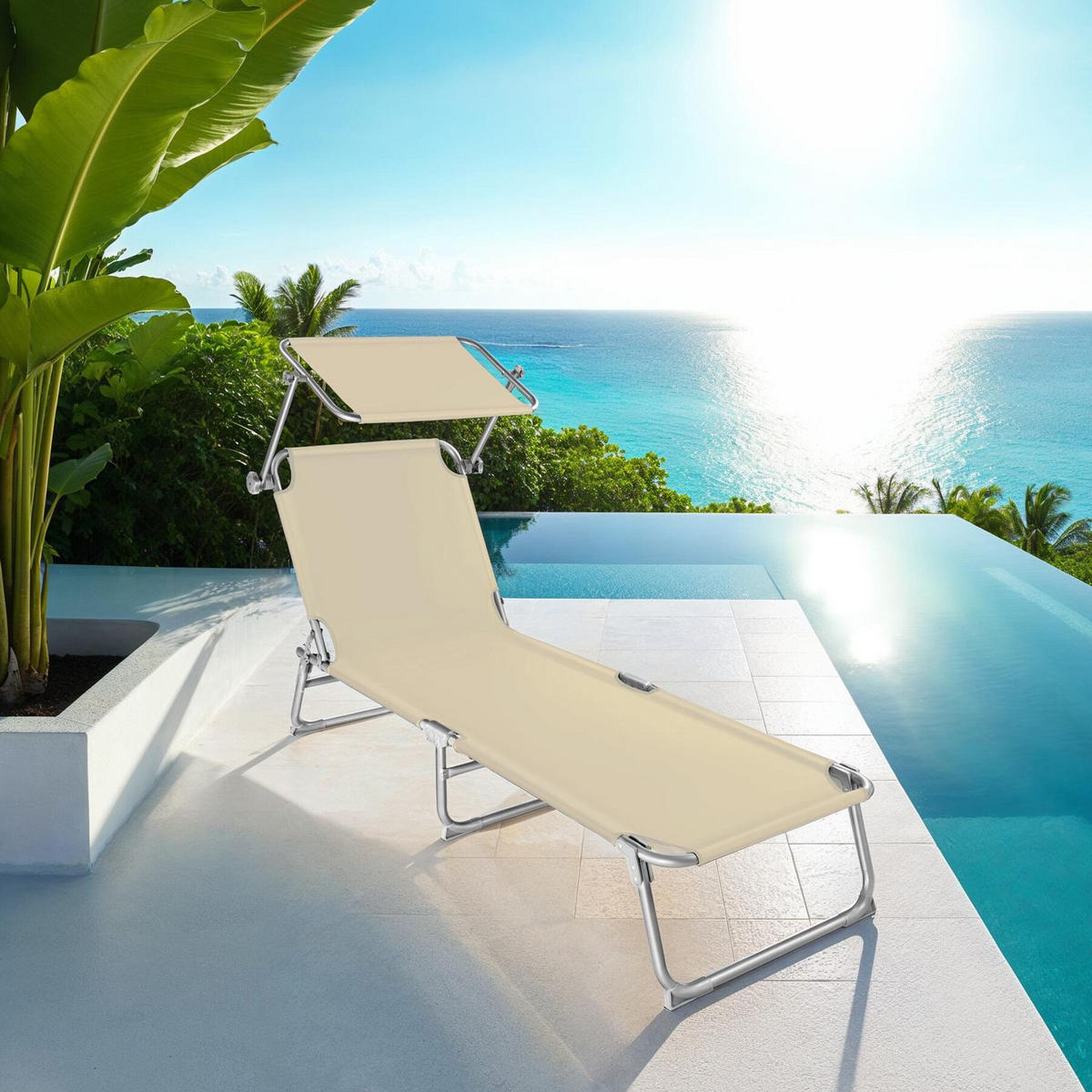 GARTENLIEGE 2er Set, 190 x 68 x 28 cm,beige - Beige, Kunststoff (68/28/190cm) - tectake