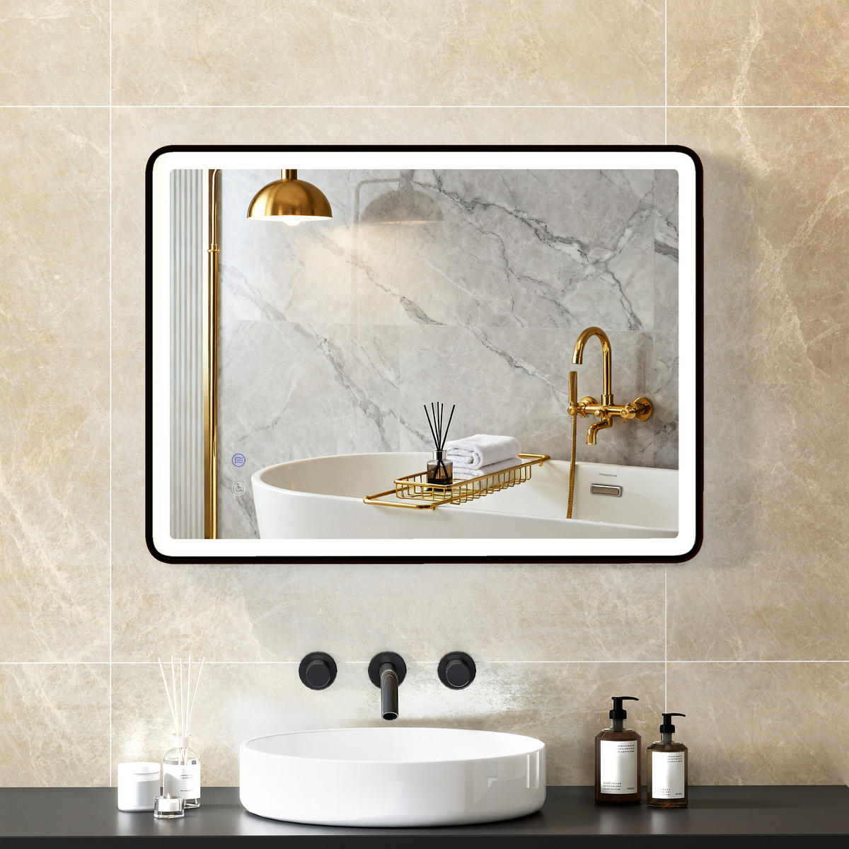 BADEZIMMERSPIEGEL Hartglas Metall Schwarz - Schwarz, Glas (5/60/80cm) - HOMCOM