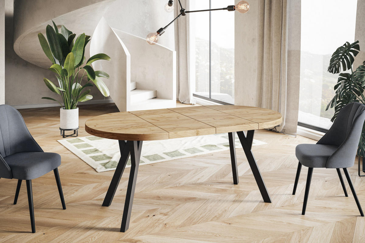 ESSZIMMERTISCH OVO, ausziehbarer Tisch 100 cm bis 200 cm, Farbe: CRAFT, mit Holzbeinen in Farbe Schwarz - Schwarz/Braun, Holzwerkstoff (100/100/77cm) - Alpi-Möbel