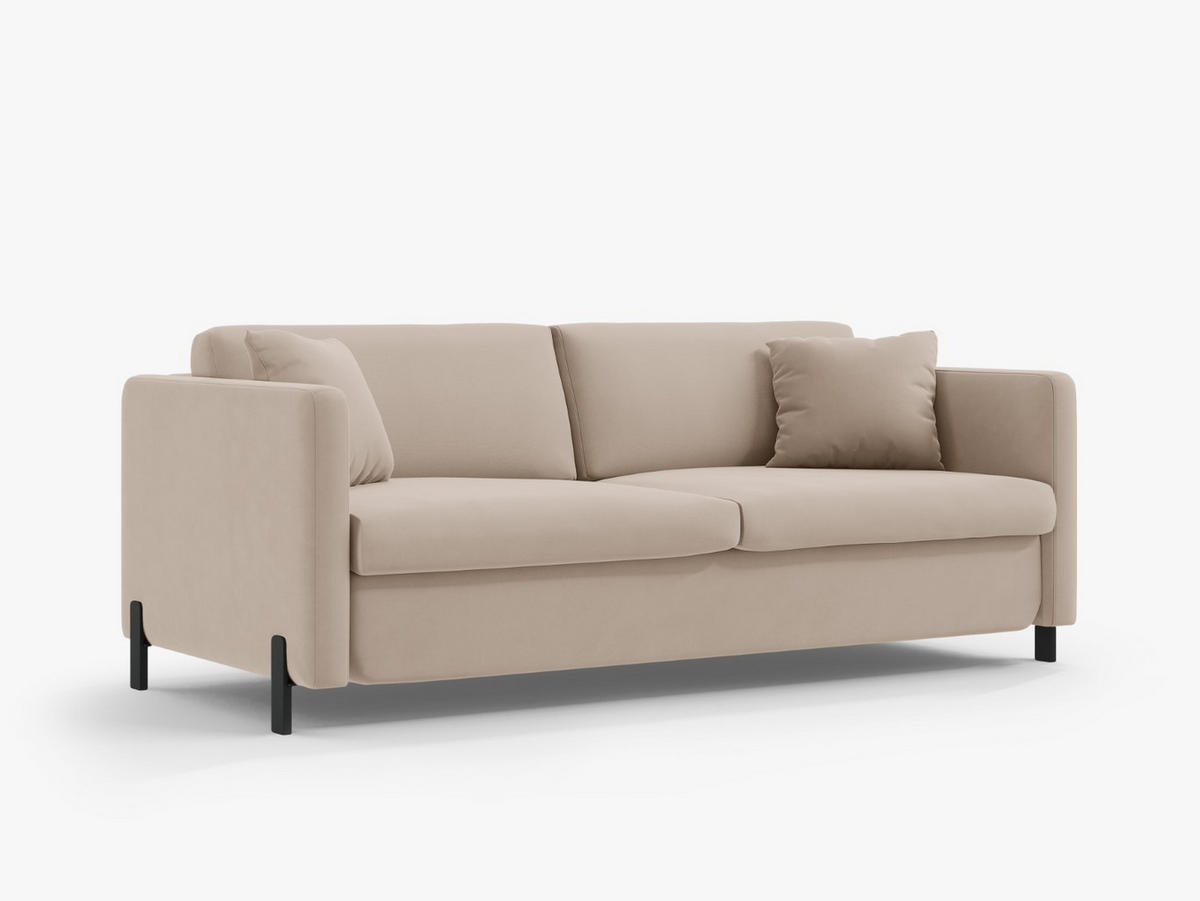 AUSKLAPPBARES-SOFA Gloria aus Samt beige 3 Sitzplätze - Beige, Textil (102/80/202cm) - Micadoni